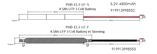LiFeP04 Batterij Stick 3,2V 4500mAh 1500mm Draad